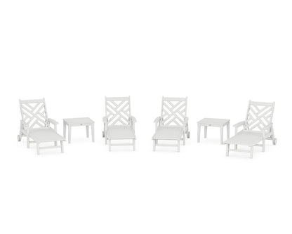POLYWOOD® Chippendale 6-Piece Chaise Set with Arms and Wheels in White