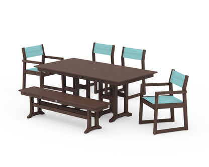 POLYWOOD® EDGE Sling 6-Piece Farmhouse Dining Set in Mahogany / Dupioni Aquamarine Sling
