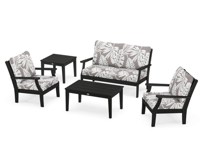 POLYWOOD® Braxton 5-Piece Deep Seating Set in Black / Leaf Grey Mist
