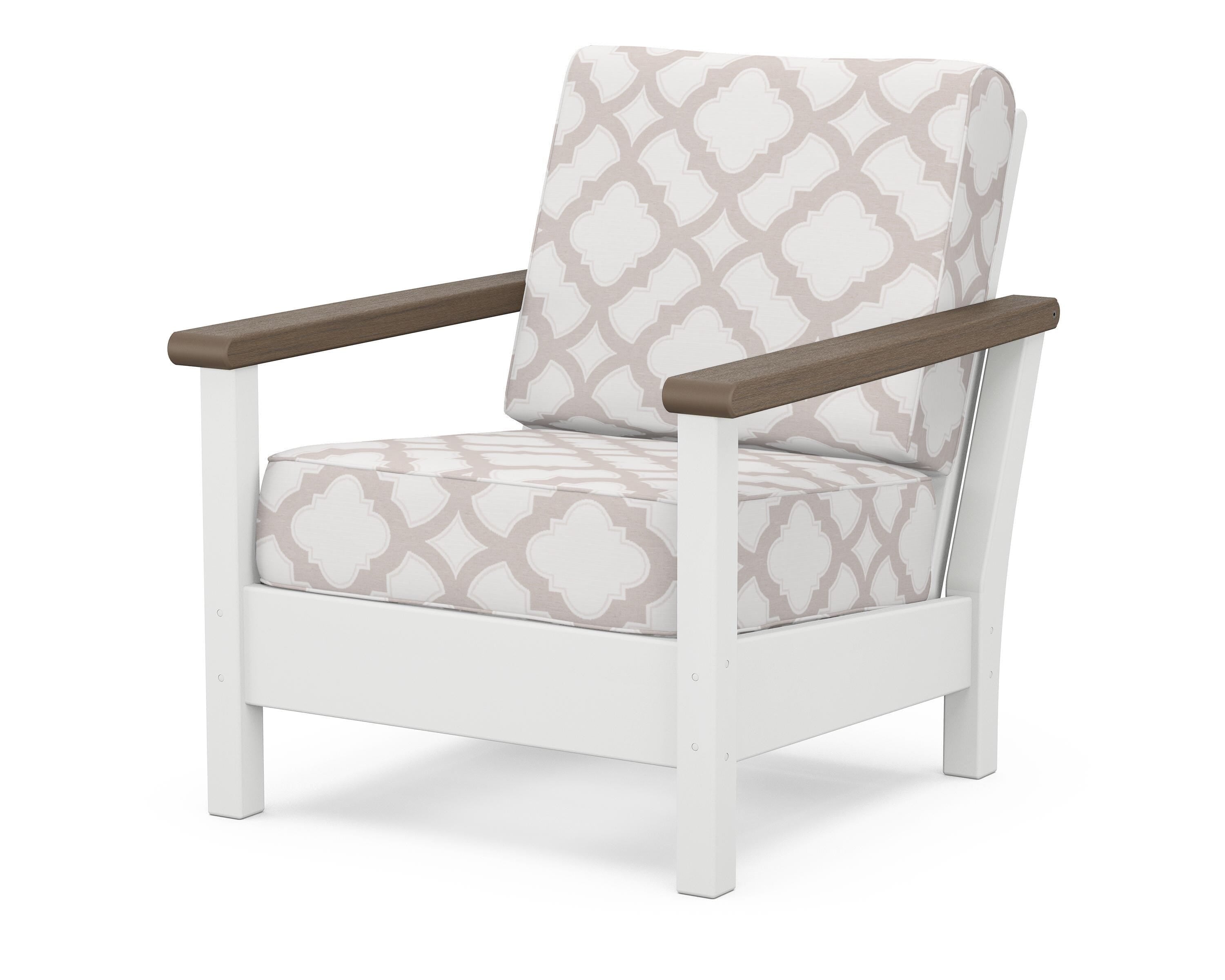 POLYWOOD® Harbour Deep Seating Chair in White / Kona / Trellis Dune Burlap