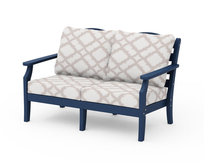 Draper James™ by  POLYWOOD® Savannah Deep Seating Loveseat in Navy / Trellis Dune Burlap