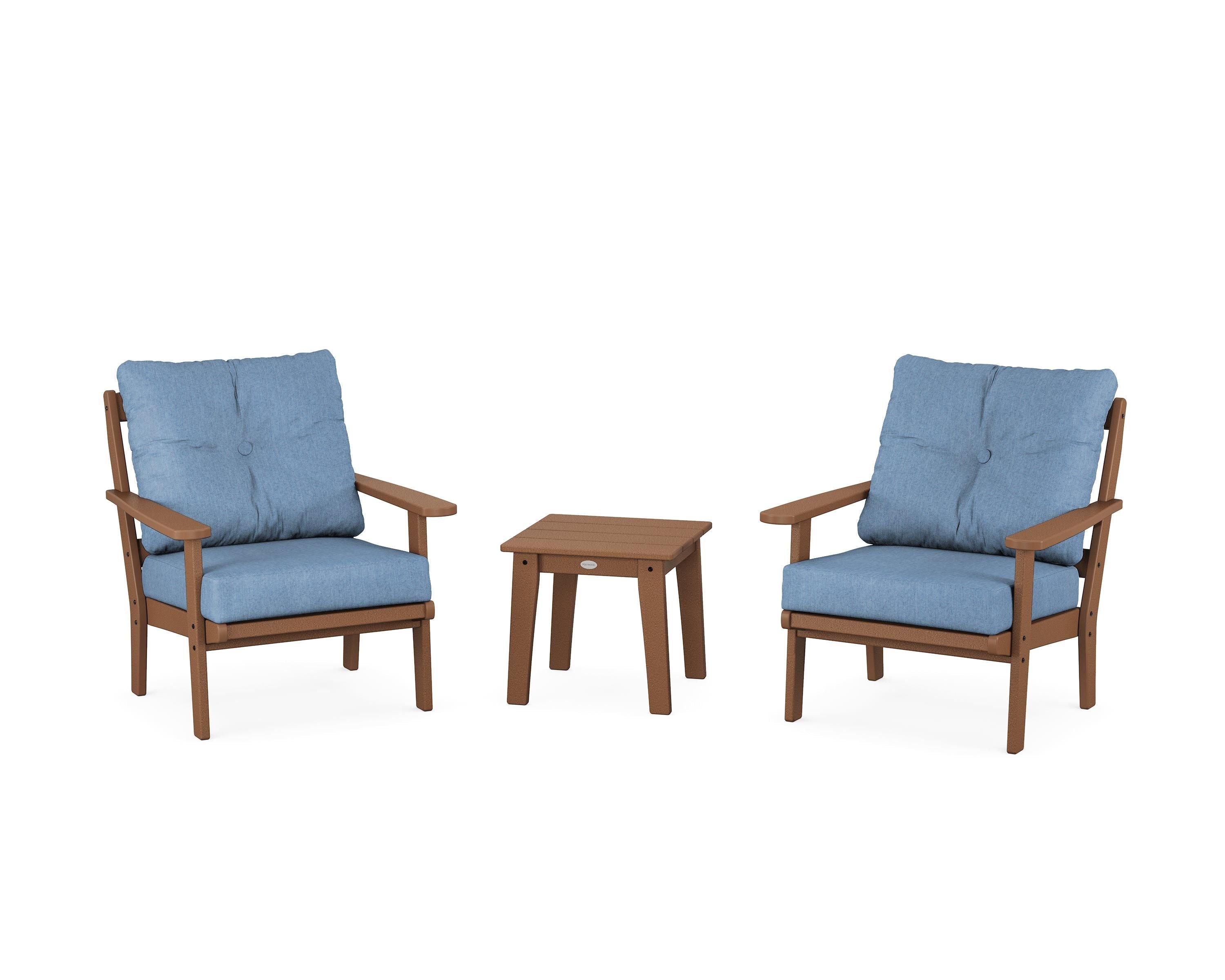 POLYWOOD® Mission 3-Piece Deep Seating Set in Teak / Sky Blue