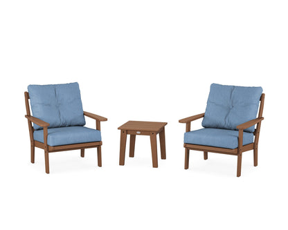 POLYWOOD® Mission 3-Piece Deep Seating Set in Teak / Sky Blue