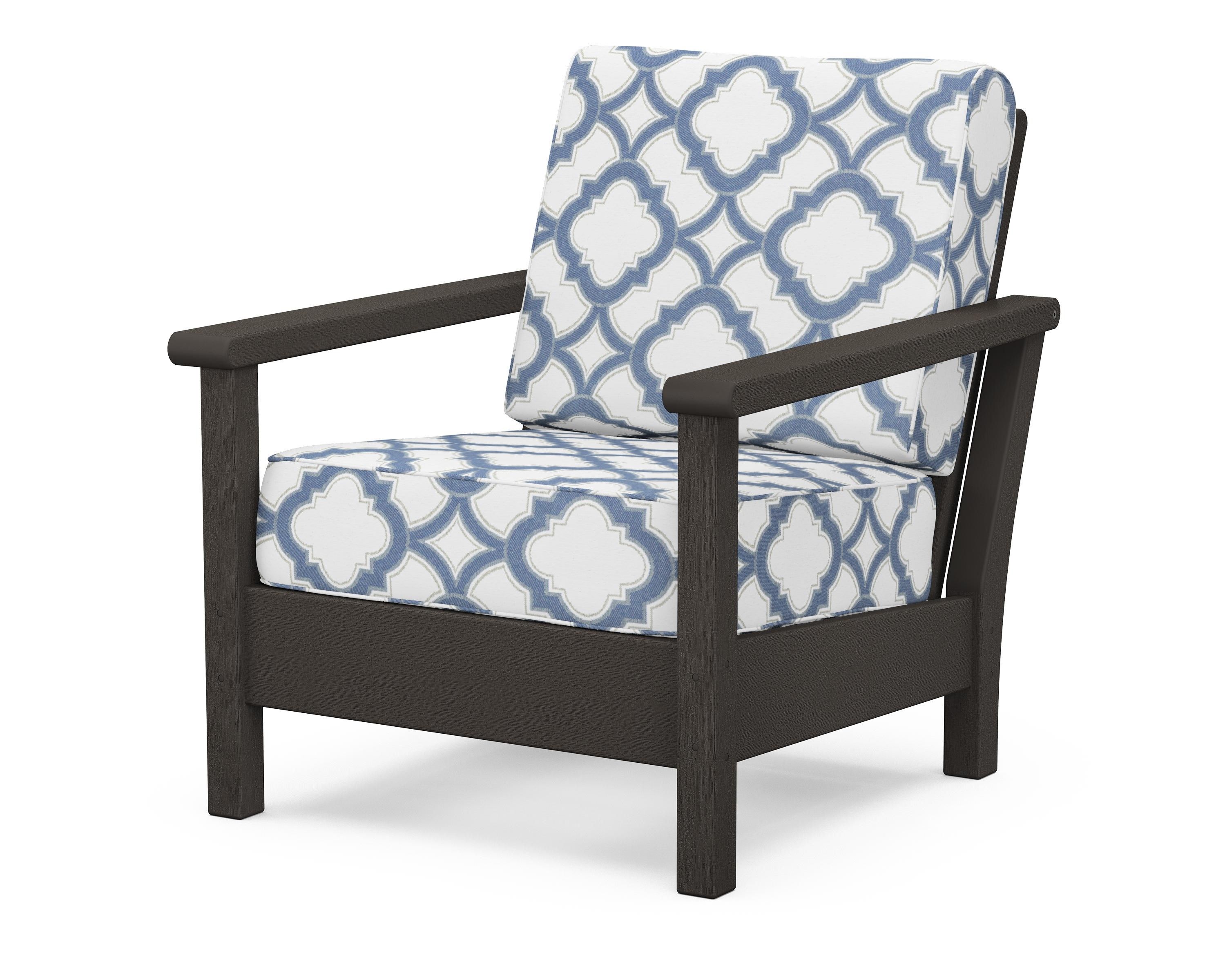 POLYWOOD® Harbour Deep Seating Chair in Vintage Coffee / Trellis Sky Blue