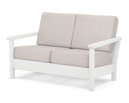 POLYWOOD® Harbour Deep Seating Loveseat in White / Dune Burlap