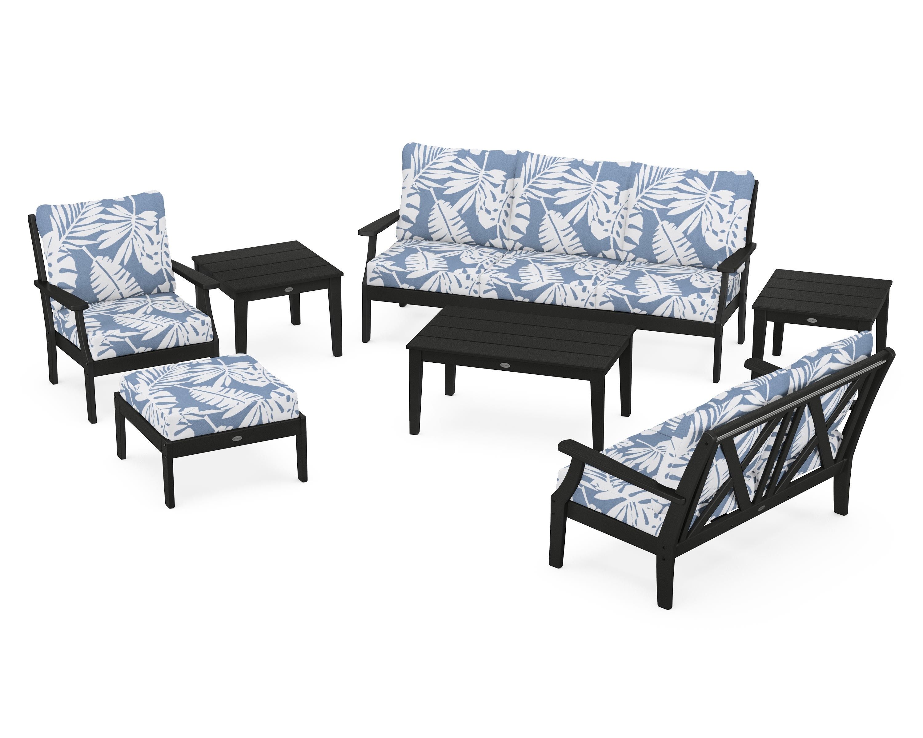 POLYWOOD® Braxton 7-Piece Deep Seating Set in Black / Leaf Sky Blue