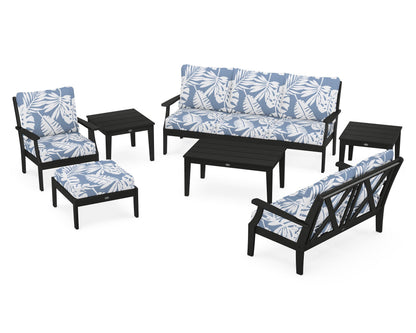 POLYWOOD® Braxton 7-Piece Deep Seating Set in Black / Leaf Sky Blue