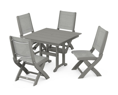 POLYWOOD® Coastal Folding Side Chair 5-Piece Farmhouse Dining Set in Slate Grey / Metallic Sling