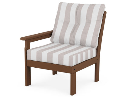 POLYWOOD® Vineyard Modular Left Arm Chair in Teak / Cabana Stripe Dune Burlap