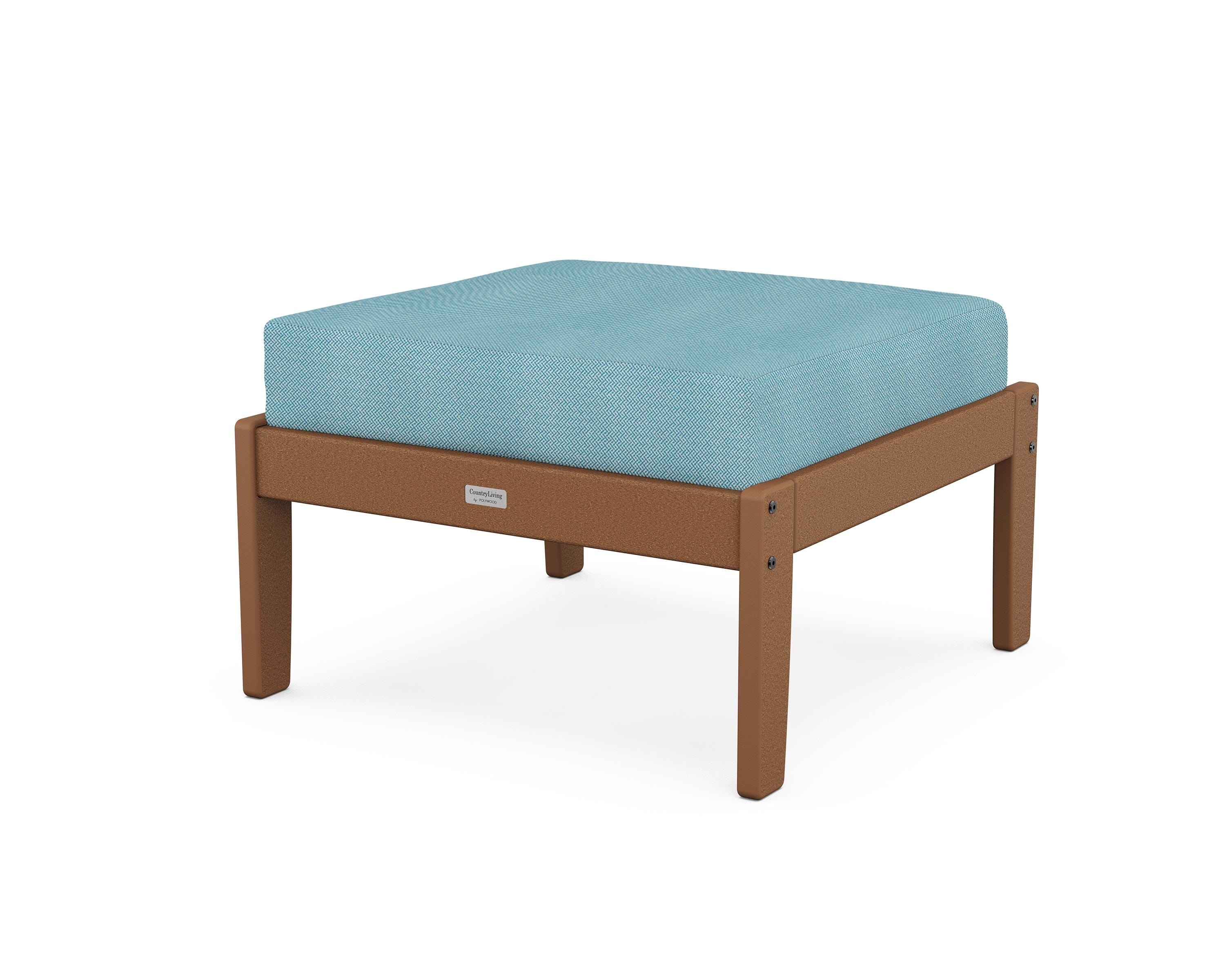 Country Living Cottage Deep Seating Ottoman in Teak / Lattice Sky Blue