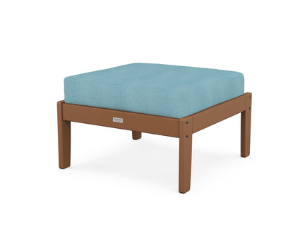 Country Living Cottage Deep Seating Ottoman in Teak / Lattice Sky Blue