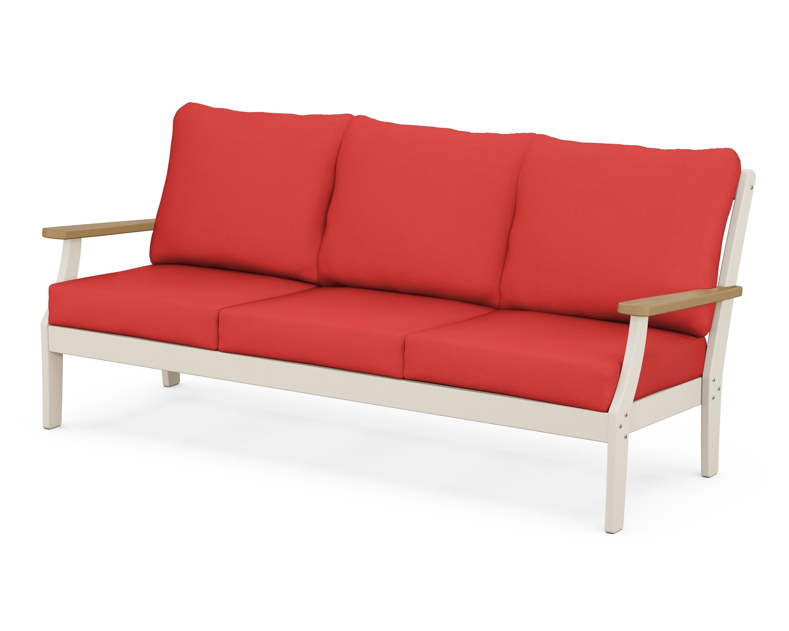 POLYWOOD® Braxton Deep Seating Sofa in Sand / Natural / Crimson Linen