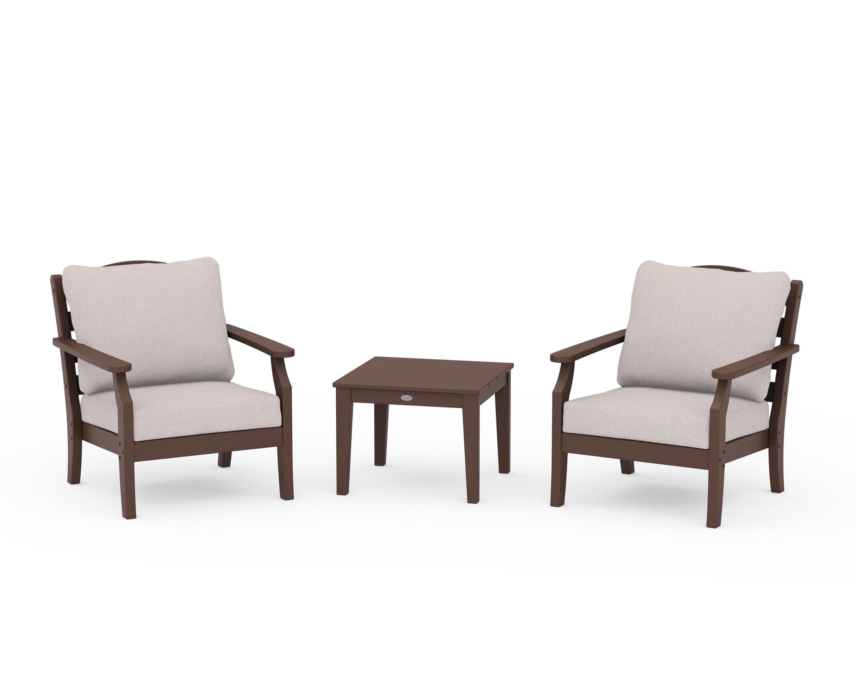 Draper James™ by  POLYWOOD® Savannah 3-Piece Deep Seating Set in Mahogany / Dune Burlap