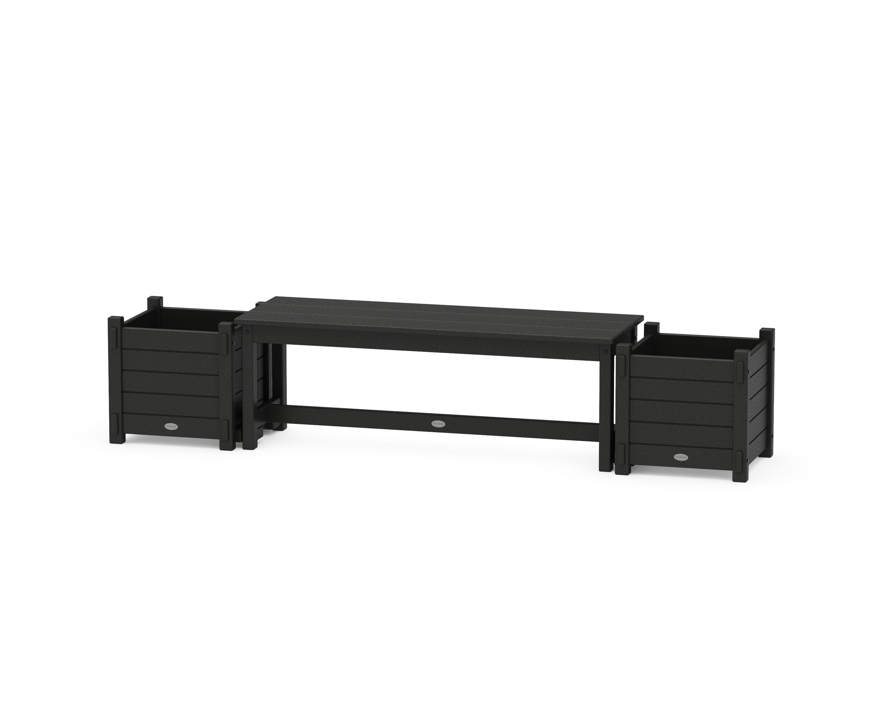 POLYWOOD® 48" Nautical Straight Planter Bench Set in Black