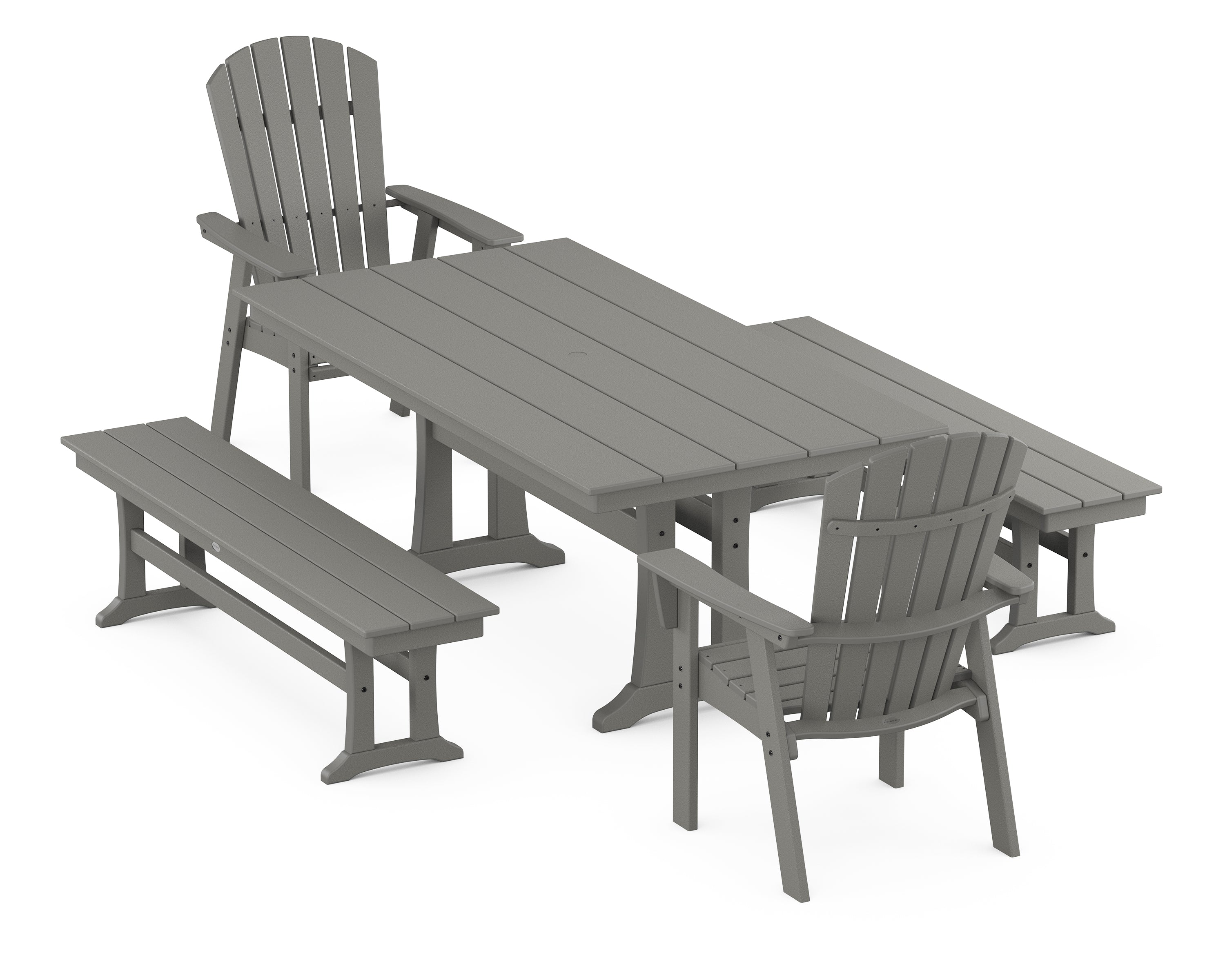 POLYWOOD® Nautical Adirondack 5-Piece Farmhouse Dining Set With Trestle Legs in Slate Grey