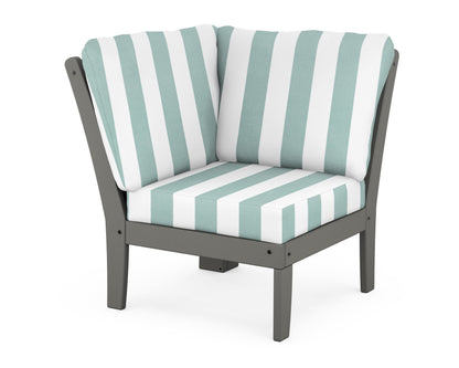 POLYWOOD® Braxton Modular Corner Chair in Slate Grey / Cabana Stripe Glacier Spa