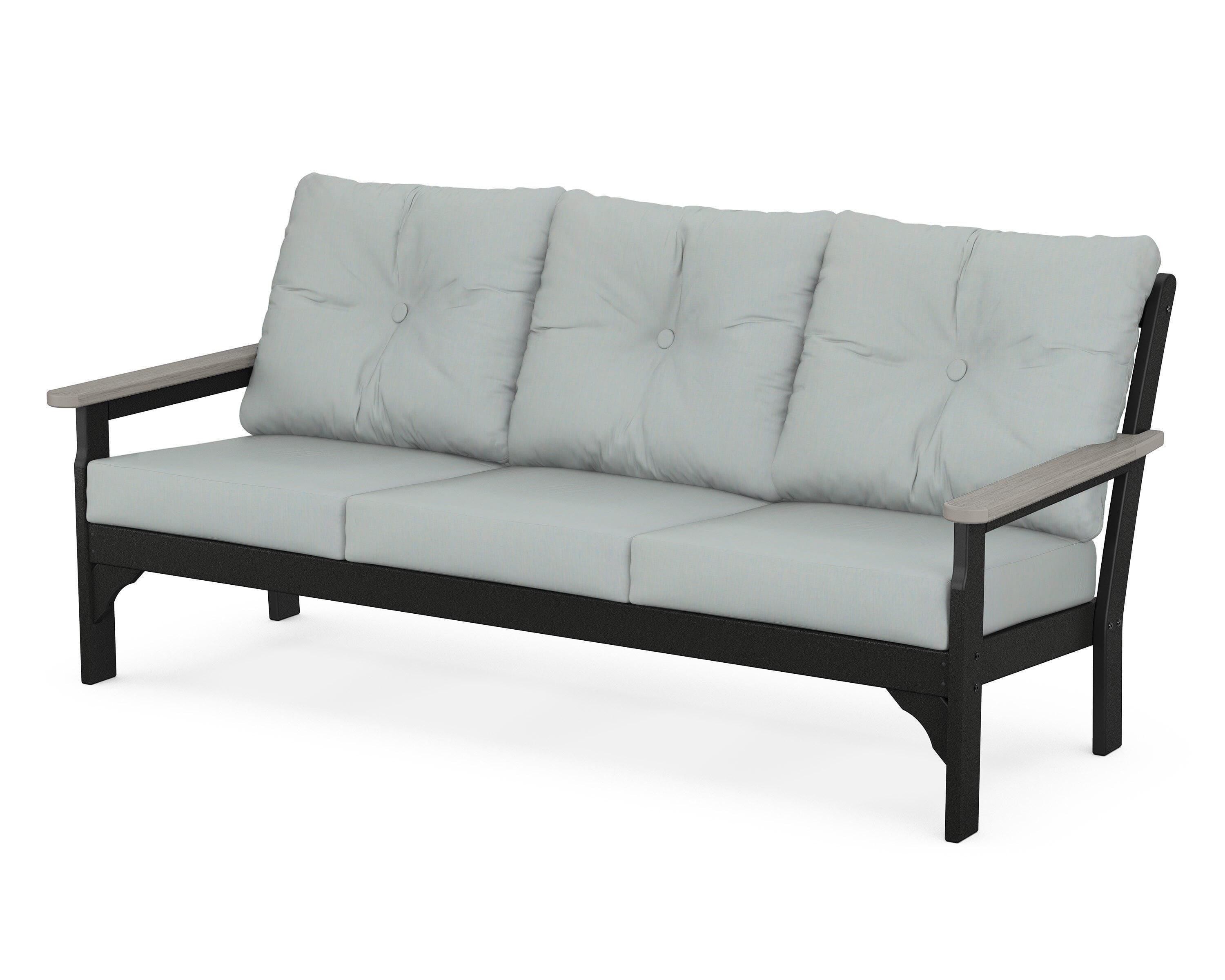 POLYWOOD® Vineyard Deep Seating Sofa in Black / Driftwood / Spa