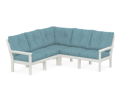 POLYWOOD® Vineyard 5-Piece Sectional in Vintage White / Lattice Sky Blue