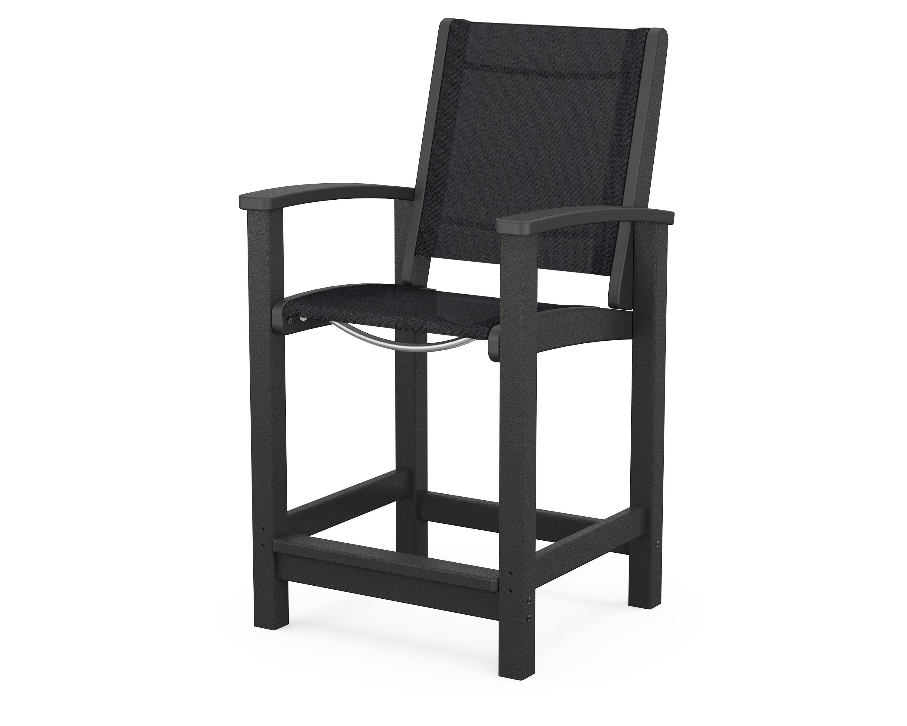 POLYWOOD® Coastal Counter Chair in Black / Black Sling