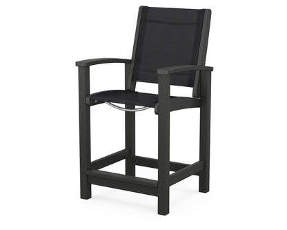 POLYWOOD® Coastal Counter Chair in Black / Black Sling