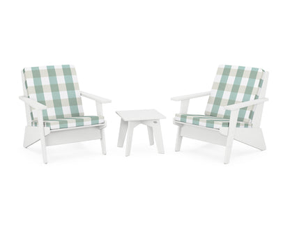 POLYWOOD® Riviera Modern Lounge 3-Piece Set in White / Buffalo Plaid Glacier Spa