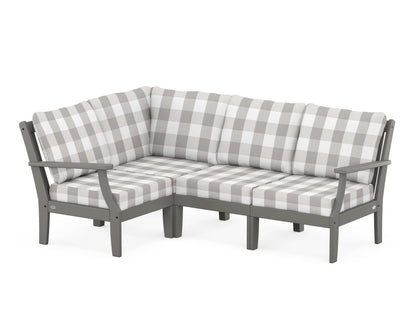 POLYWOOD® Braxton Modular 4-Piece Deep Seating Set in Slate Grey / Buffalo Plaid Grey Mist
