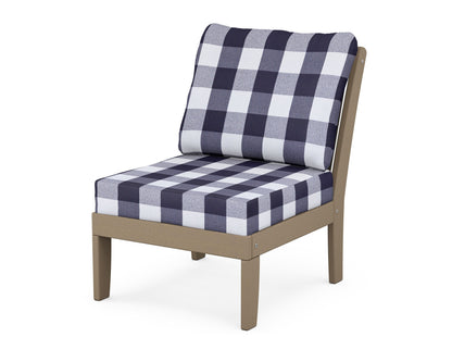 POLYWOOD® Braxton Modular Armless Chair in Vintage Sahara / Buffalo Plaid Navy