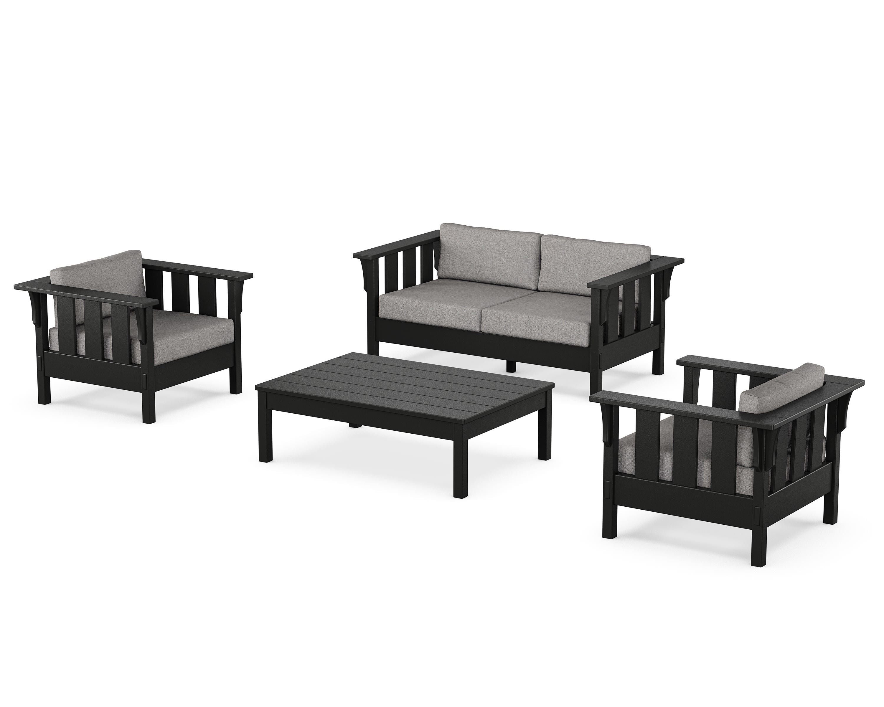 Martha Stewart by POLYWOOD® Acadia 4-Piece Deep Seating Set with Loveseat in Black / Grey Mist