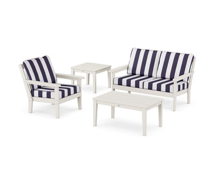 Country Living Wovendale 4-Piece Deep Seating Set in Sand / Cabana Stripe Navy