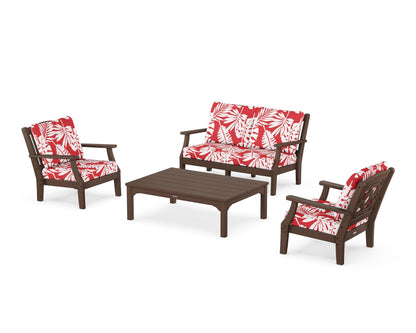 Martha Stewart by POLYWOOD® Chinoiserie 4-Piece Deep Seating Set with Loveseat in Mahogany / Leaf Crimson