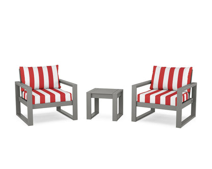 POLYWOOD® EDGE Sectional 3-Piece Deep Seating Set in Slate Grey / Cabana Stripe Crimson