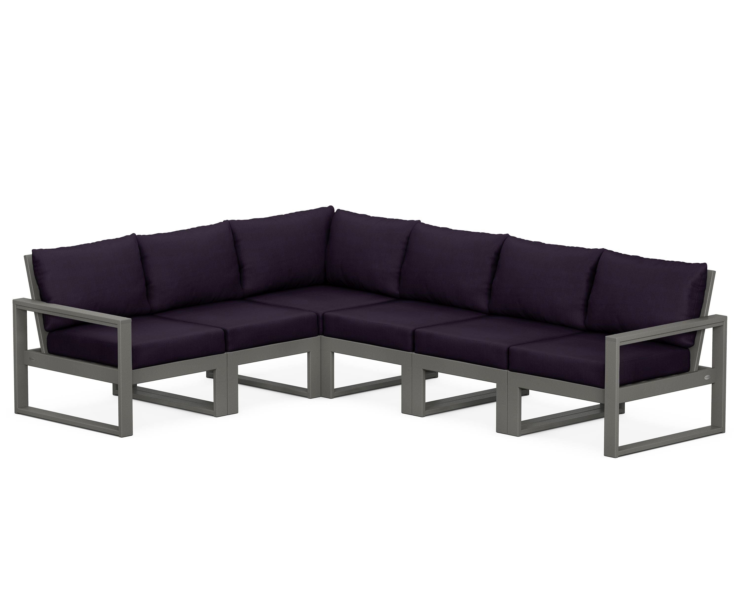 POLYWOOD® EDGE 6-Piece Modular Deep Seating Set in Slate Grey / Navy Linen