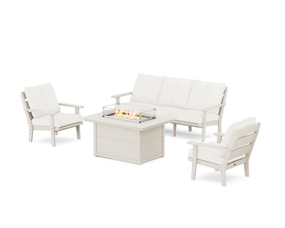 POLYWOOD® Lakeside Deep Seating Fire Pit Table Set in Sand / Natural Linen