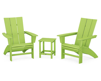 POLYWOOD® Modern 3-Piece Curveback Adirondack Set with Long Island 18" Side Table in Lime