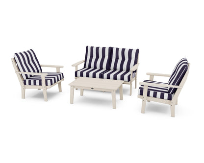 POLYWOOD® Lakeside 4-Piece Deep Seating Set in Sand / Cabana Stripe Navy