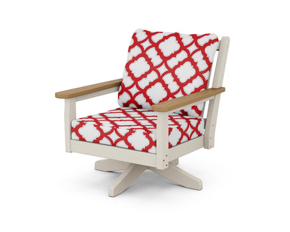 POLYWOOD® Chippendale Deep Seating Swivel Chair in Sand / Natural / Trellis Crimson