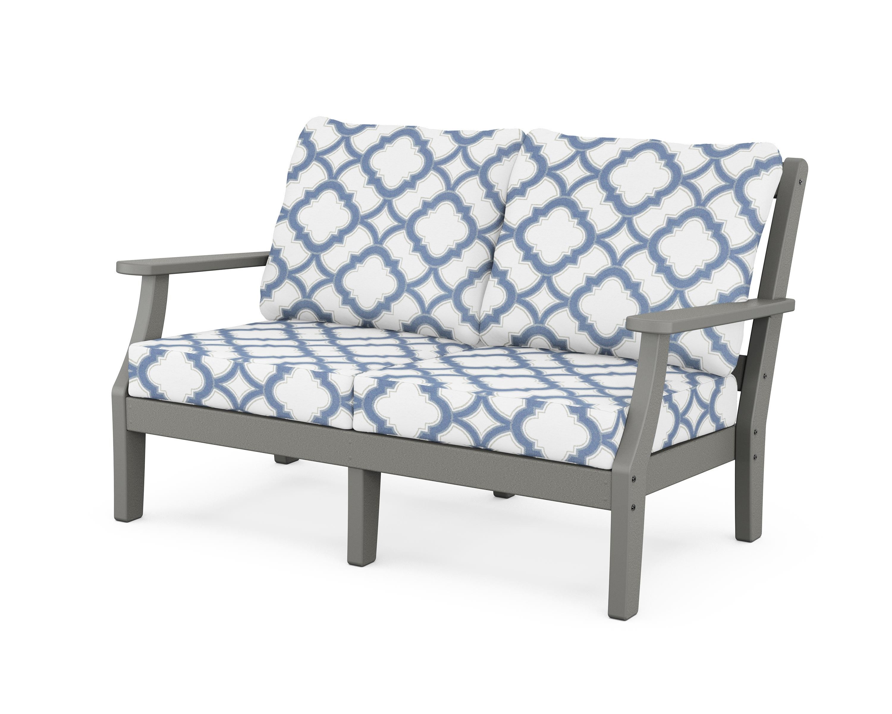 Martha Stewart by POLYWOOD® Chinoiserie Deep Seating Loveseat in Slate Grey / Trellis Sky Blue