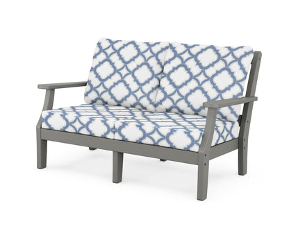Martha Stewart by POLYWOOD® Chinoiserie Deep Seating Loveseat in Slate Grey / Trellis Sky Blue