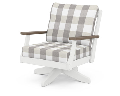 POLYWOOD® Braxton Deep Seating Swivel Chair in White / Kona / Buffalo Plaid Grey Mist