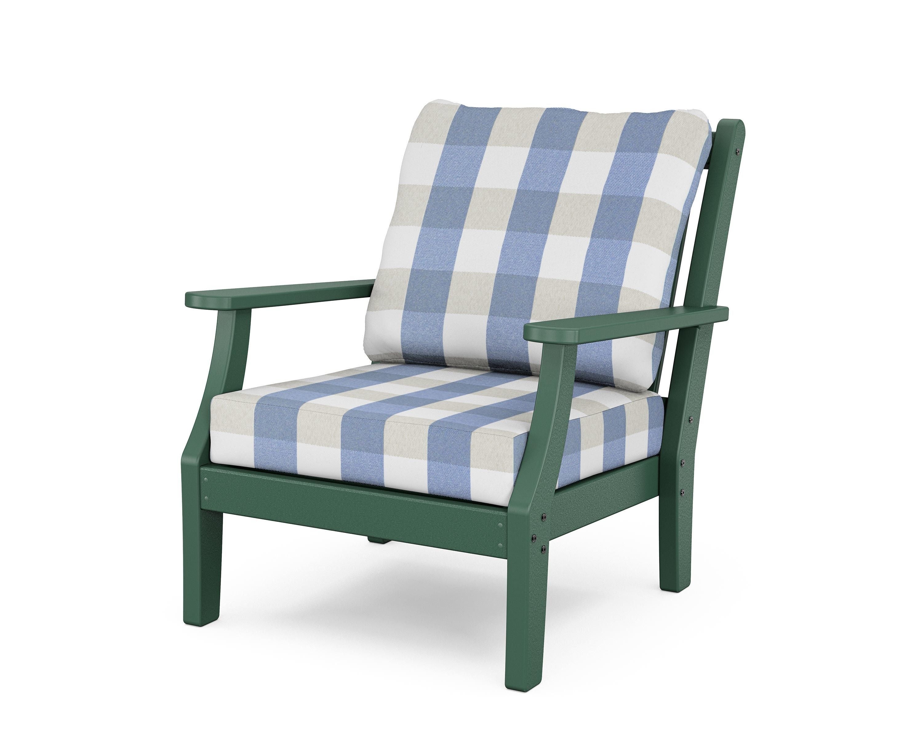 Country Living Wovendale Deep Seating Chair in Green / Buffalo Plaid Sky Blue