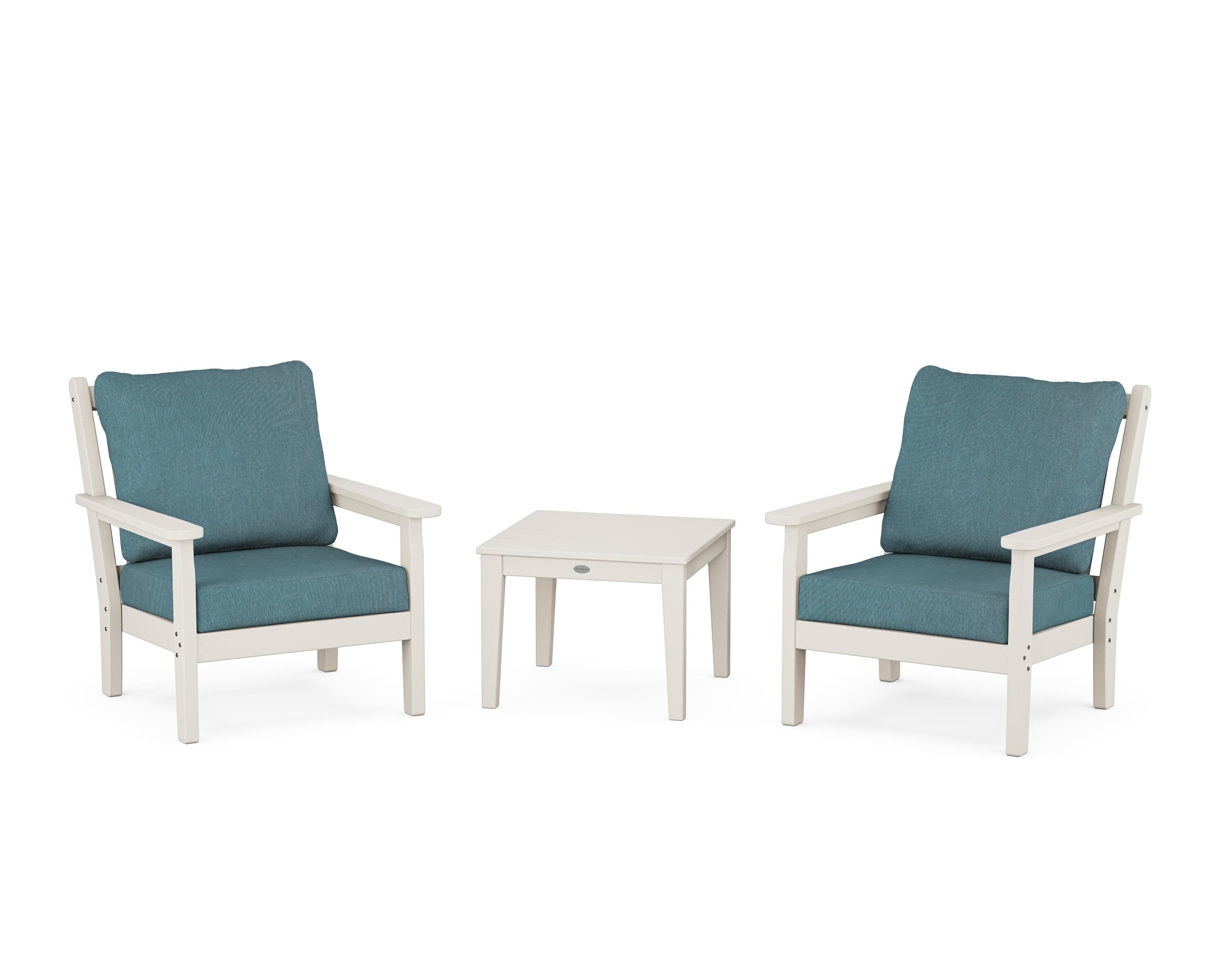 POLYWOOD® Chippendale 3-Piece Deep Seating Set in Sand / Ocean Teal