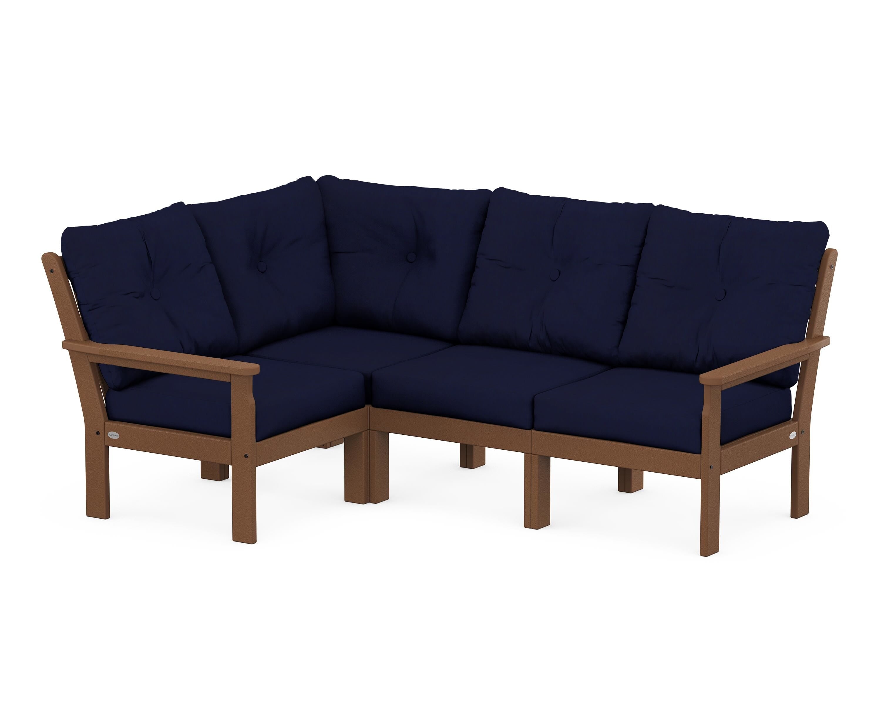 POLYWOOD® Vineyard 4-Piece Sectional in Teak / Navy