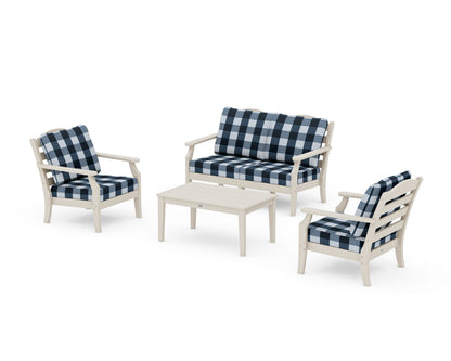 Draper James™ by  POLYWOOD® Savannah 4-Piece Deep Seating Set with Loveseat in Sand / Buffalo Plaid Marine Indigo