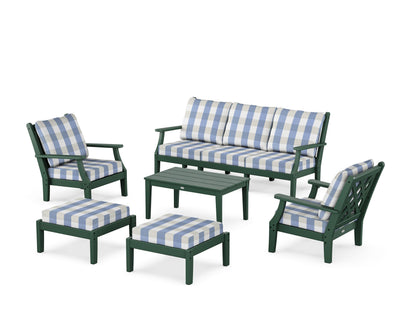 Country Living Wovendale 6-Piece Lounge Sofa Set in Green / Buffalo Plaid Sky Blue