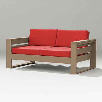 PW Designer Series Latitude Loveseat in Vintage Sahara / Crimson Linen