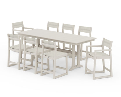 POLYWOOD® EDGE Sling 9-Piece Farmhouse Counter Set with Trestle Legs in Sand / Parchment Sling