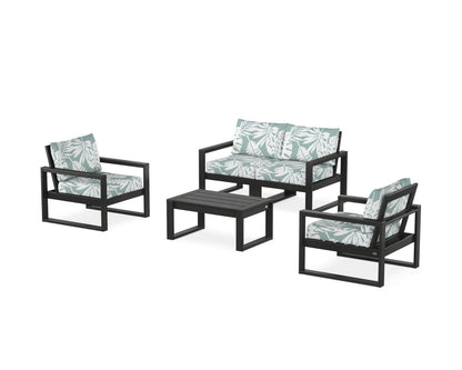 POLYWOOD® EDGE Sectional 4-Piece Deep Seating Set with Loveseat in Black / Leaf Glacier Spa