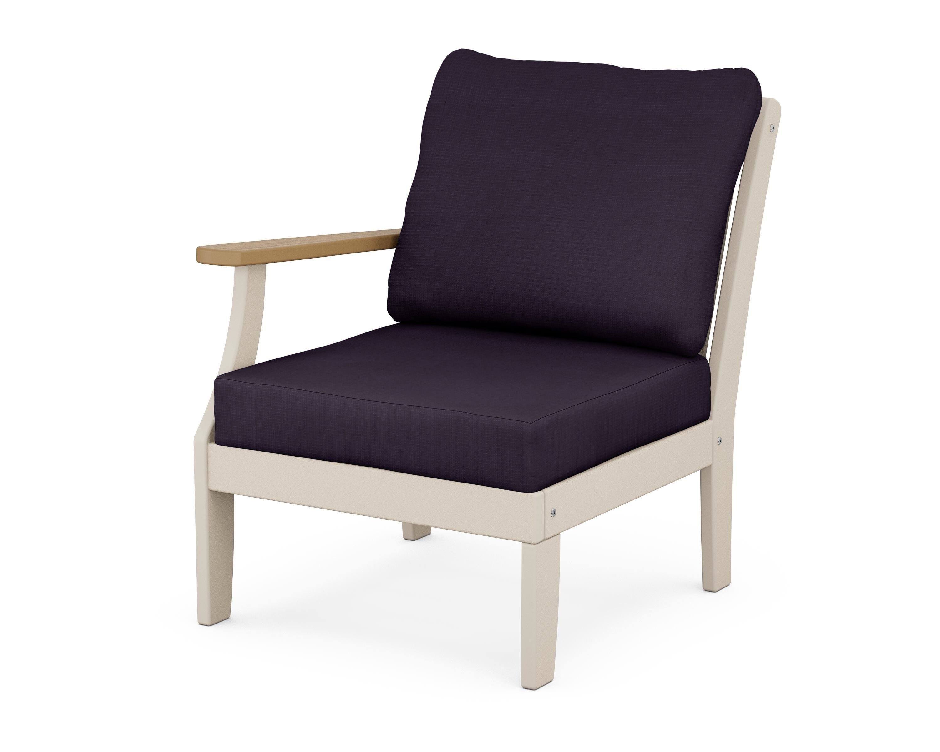 POLYWOOD® Braxton Modular Left Arm Chair in Sand / Natural / Navy Linen