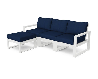 POLYWOOD® EDGE 4-Piece Modular Deep Seating Set with Ottoman in White / Navy