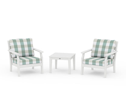 Draper James™ by  POLYWOOD® Savannah 3-Piece Deep Seating Set in White / Buffalo Plaid Glacier Spa